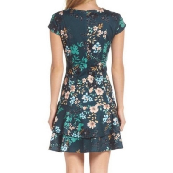 Eliza J Emerald Green Floral Fit-And-Flare Mini Dress Size 14 Party Feminine - Picture 3 of 15